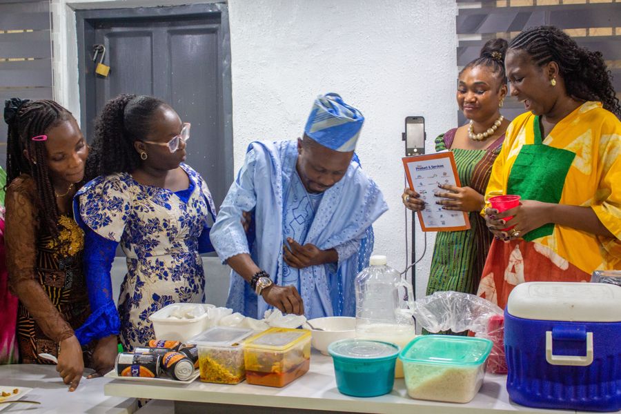 The team sharing food together at the anniversary celebration